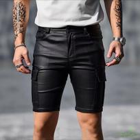 Mens Pu Leather Slim Fit Casual Cargo Knee Length Shorts S