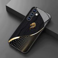 Golden dragon head texture black glass phone case suitable for Samsung Galaxy S26 S25 S24 S22 S21 S20 FE/Ultra/Plus anti drop Galaxy S26 juoda