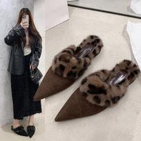 Baotou Plush Pointed Toe High Heel Half Drag Women 2025 Autumn New Fashion Shallow Slippers 35 ruda