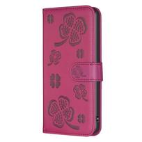 For Moto G84 Mobile Phone Leather Case Google 8Pro Clover Embossed Card Wallet Case Honor 90 MOTO E40/E30 rožinė raudona spalva