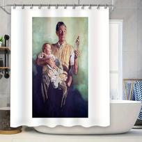 Vintage Man Holding Baby Shower Curtain Farmhouse Rustic Bathroom Decor Wall Tapestry Artistic Home Decor Country Chic Wall Hang (as the picture,90x180cm)