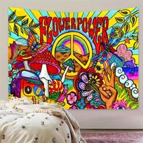 Retro Hippie Tapestry,Colorful Print with Peace Symbol,Butterflies Psychedelic Art,Bohemian Wall Art for Living Room 70x100CM