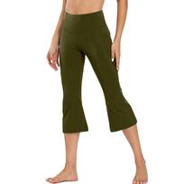 Women’s High Waist Cropped Flare Yoga Pants Stretch Fabric Wide Leg Athletic Workout Capri Trousers S