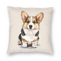 Cute Welsh Corgi Dog Square Pillowcase Polyester Linen Velvet Printed Zip Decor Pillow Case Home Cushion Cover Peach skin 18*18(CM)-1Pcs