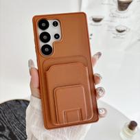 Invisible Fold Stand Wallet Card Slot Phone Case For Samsung S26 S24 S23 S25 Ultra Plus FE A56 A55 A54 A36 A35 A17 A16 A15 Cover Galaxy S25 FE šviesiai ruda spalva