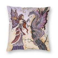 Fairy Dragon Charmer Pillowcase Polyester Linen Velvet Creative Zip Decorative Pillow Case Car Cushion Case Peach skin 18*18(CM)-1Pcs