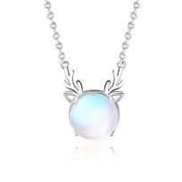 Originalūs Moonstone karoliai, moteriški 925 sterlingų sidabriniai, elniai turi jūsų naujus kalėdinius Sensetie Elk rinkinio grandinėlės papuošalus
