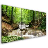 Three piece picture canvas print Waterfall Forest Stream Nature 60x40 žalia