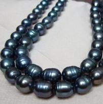 9-10MM NATURAL SOUTH SEA GREEN BLACK PEARL NECKLACE 32inch
