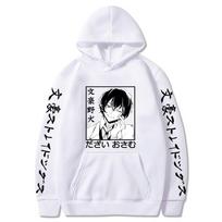 Bungo Stray Dogs Anime Hoodie Dazai Osamu Graphic Print Men Women Hoodeis Casual Loose Sweatshirt Harajuku Crewneck Streetwear XS balta
