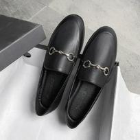 Fashion Horse title buckle loafers women 2024 new style one foot flat small leather shoes women's size 34 juoda