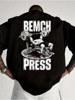 Mens Gym TShirt with Bench Press Weightlifting Graphic Heavy Duty Fitness Design Large Lettering Navy Blue Regular Fit Shirt S