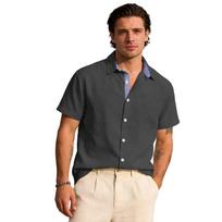 Men Casual Short Sleeve Turn Down Collar Button Down Pocket Shirt S