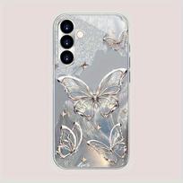 Crystal butterfly pattern glass phone case suitable for Samsung Galaxy S26 S25 S24 S23 S22 S20FE/Ultra/Plus anti drop back cover Galaxy S26 juoda