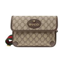 Gucci juosmens krepšys Neo Vintage serija, sendintas karšto štampavimo logotipas, senovinių gėlių raštas visame paviršiuje, tigro galvos dekoracija, dryžuotas peties dirželis, drobė auksas