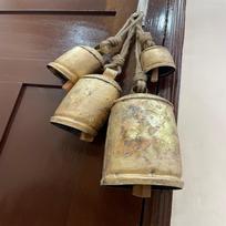 Set of 4 Christmas Giant Harmony Cow Bells Big Vintage Handmade Rustic Hanging Cow Bells On Rope For Festival & Hanging Decor black