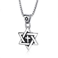 Šešiakampė vyriška grandinėlė, Hip Hop kryžiaus pakabukas, ilgas stilius 50CM(Necklace Size) sidabras