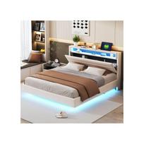 Apmušalų lovos rėmas - MUVOE - 160x200 cm - USB jungtis - LED apšvietimas - Apverčiama galvūgalis smėlis