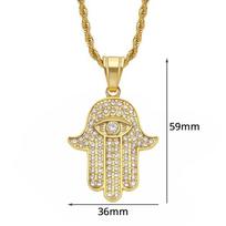 Turkiškas Akis Hamsa Fatimos Delnas Pakabukas Auksinės Spalvos Nerūdijančio Plieno Ledinis Delno Amuletas Karoliai Vyrams Moterims Papuošalas Dovana 50cm