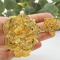 24K Gold Dubai Bridal Wedding Jewelry Bracelet Ring Women's Big Sand Gold Three-Dimensional Flower Ornament 2026 18CM