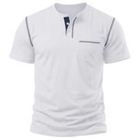 Mens Casual Short Sleeve Color Block Pocket Henley T Shirt S