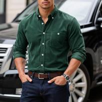 Mens Plus Size Long Sleeve Corduroy Casual Fashion Shirt M