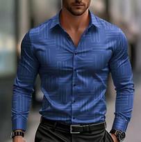 Mens Fashion Casual Striped 3d Printed Long Sleeve Button Down Shirt S