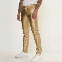 Mens Slim Fit Solid Color Pu Leather Casual Long Pants Biker Fashion Menswear S