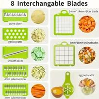 16 IN 1 Multifunctional Vegetable Chopper Food Grater Slicer Portable Handle Kitchen Tool with Egg Separator for Easy Cooking A