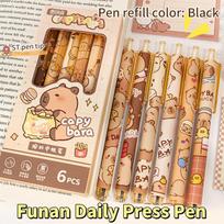 6Pcs Kawaii Capybara Gel Pen Set Black Blue Ink Quickly-Drying Cute Press Gel Pens Aesthetic Stationery School Office Supplies