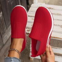 Shake new thick-soled air cushion lazy casual sports comfortable shoes breathable fly-woven soft sole 36 raudona