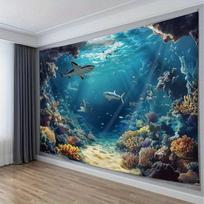 Underwater Ocean Wall Tapestry Shark Coral Reef Art Print Nature Decor For Bedroom Living Room Marine Theme Home Interior 70x100CM