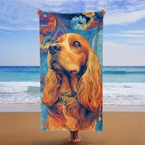 Retro Art Cocker Spaniel Beach Towel 2D Flat Print Sand Proof Quick Dry Microfiber For Beach Swimming Camping Vacation Bath 50x100cm(20x40in)