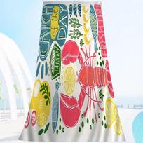Colorful Sardine Lobster Fish Ocean Animal Microfiber Printed Beach Towel Mountain Climbing Yoga Absorbent Soft Towel 40X70cm(15X27in)