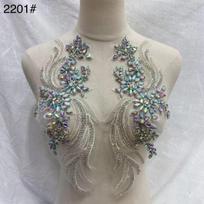 Gold Lace Fabric Wedding Dress Corset White Rhinestone Crystal Decals 3D Flower Shaped Stretchy Glass Pie Gift for Garments 14*36M balta