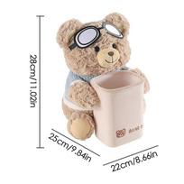 Cute Bear Tissue Holder 2-in-1 Soft Plush Car Tissue Box Car Armrest Box Umbrella Storage Bucket For Armrest Box Home