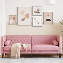 Vidaxl Sofa Chesterfield Z Wałkami, Trzyosobowa, Różowa, Aksamit