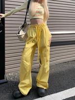 Women's American Dopamine-Colored Overalls: 2023 Spring/Autumn Sweet & Cool Loose High-Waist Wide-Leg Pants Extra Extra Large geltona