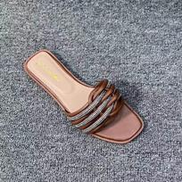 New Crystal Stone Stripes Slippers for Women Shoes Fashion Luxury Designer Flat Slides Rhinestone Sandals Chaussure Femme 37 tamsiai ruda spalva