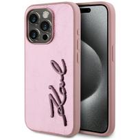 Karl Lagerfeld Wrinkled Metal Signature Case for iPhone 15 Pro Max in pink