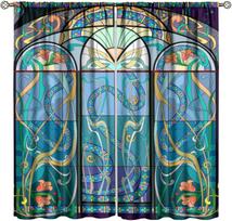 Bohemian Stained Glass Windows Curtains Mid Century Vintage Design Abstract Art Style Bedroom Living Room Kitchen Curtain Polyester Perfect For Area W100*H130(CM)-Grommet top&2PCS