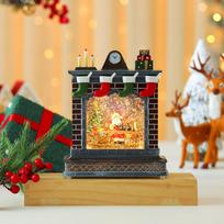 Christmas Scene Fireplace Ornament Music Box With Sitting Elder For Holiday Decor Elder
