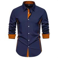 Mens Long Sleeve Slim Fit Color Block Business Casual Dress Shirt S