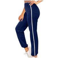 Women's High Waist Casual Sweatpants Elastic Waistband Jogger Pants Side Stripe Detail Comfortable Fit S tamsiai mėlyna