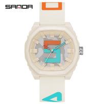 Sanda Stylish Silicone Strap Waterproof Sports Watch for Students chaki