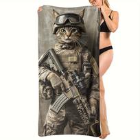 Premium Absorbent Beach Towel Tactical Cat Military Theme Decoration Gift for Home Decor Summer Vacation Accessories 50x100cm(20x40in)
