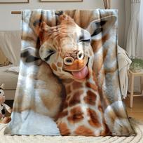 Individualus žirafos pledas Juokingas gyvūno selfio dizainas Personalizuotas pavadinimas Vilnos pledas Visų sezonų Minkšta šilta patalynė Namų dekoras Dovana 70x100cm28x39in brown