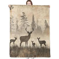 Vintažinis briedžio pledas Gamta Laukinių gyvūnų menas su kaimiška miško silueto mesti pledai Lengvi flaneliniai mesti pledai stovyklavimui Cou 70x100cm beige