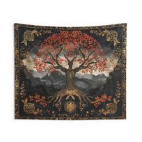 Gyvybės medžio gobelenas Keltiško mazgo sienos dekoras Persiko odos audinys Boho Rudens peizažas Sienų dekoras miegamajam svetainei bendrabučiui 150x130cm gray