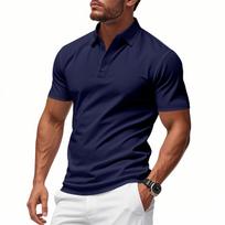 Mens Polo Shirts Short Sleeve Classic Fit Polo Shirts for Men Adult Comfortable Men's Polos Golf Clothing for Men L tamsiai mėlyna